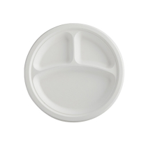 9" Bio Sugarcane Bagasse 3-Comp Round Plate